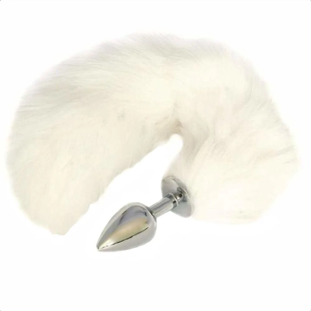 14" White Cat Tail Stainless Steel Plug