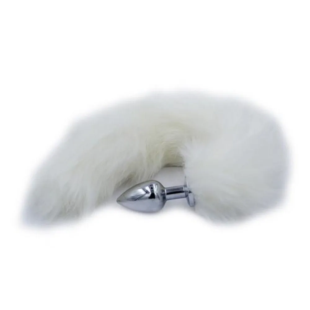 14" White Cat Tail Stainless Steel Plug