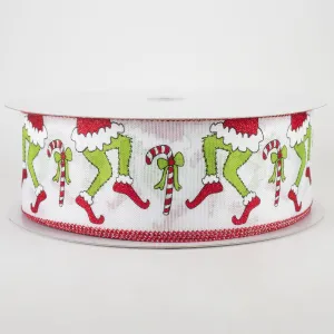 2.5" Christmas Green Monster Legs & Candy Canes Ribbon (50 Yards)