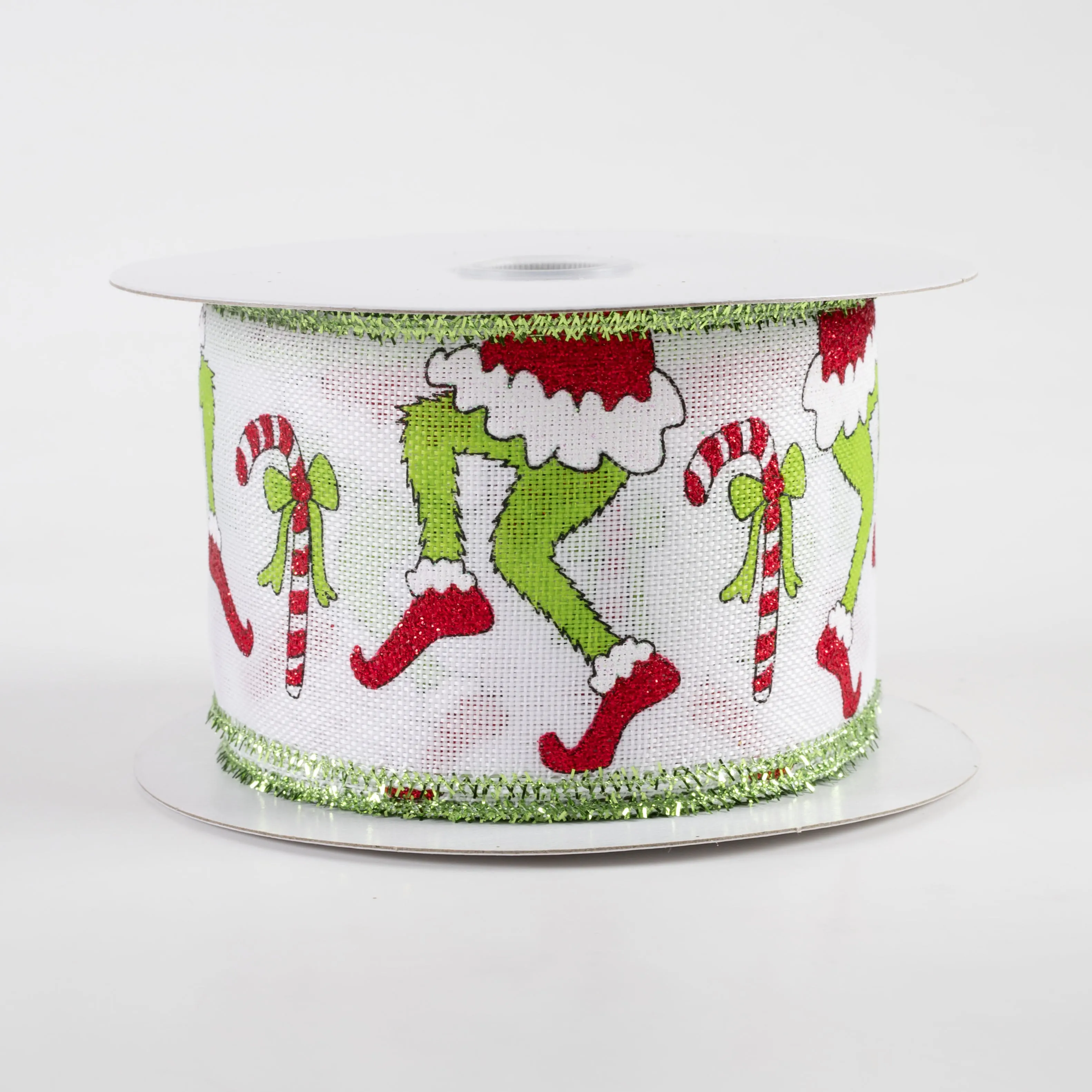 2.5" Christmas Green Monster Legs & Candy Canes Ribbon: Green (10 Yards)