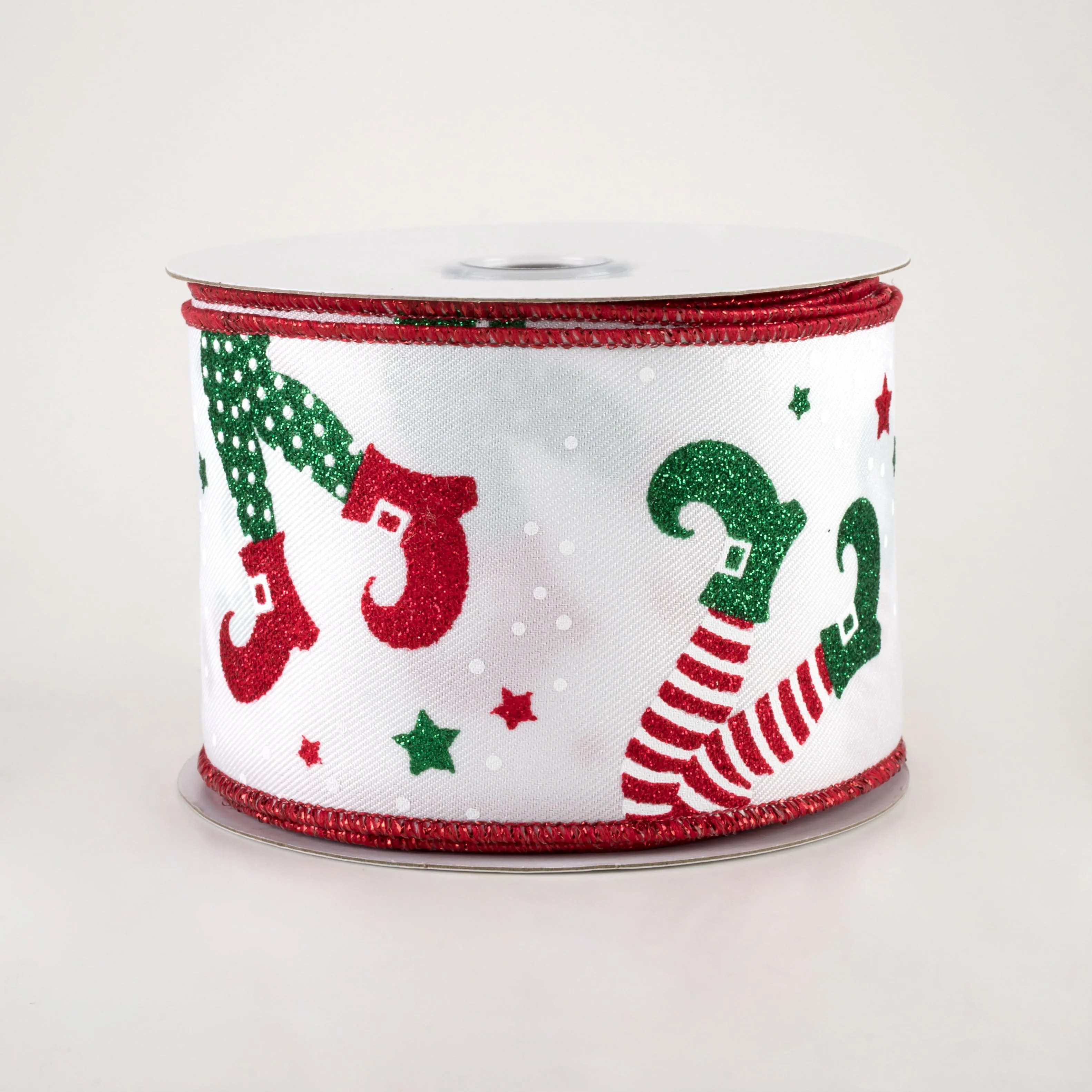 2.5" Elf Legs Ribbon: White, Red, Emerald (10 Yards)