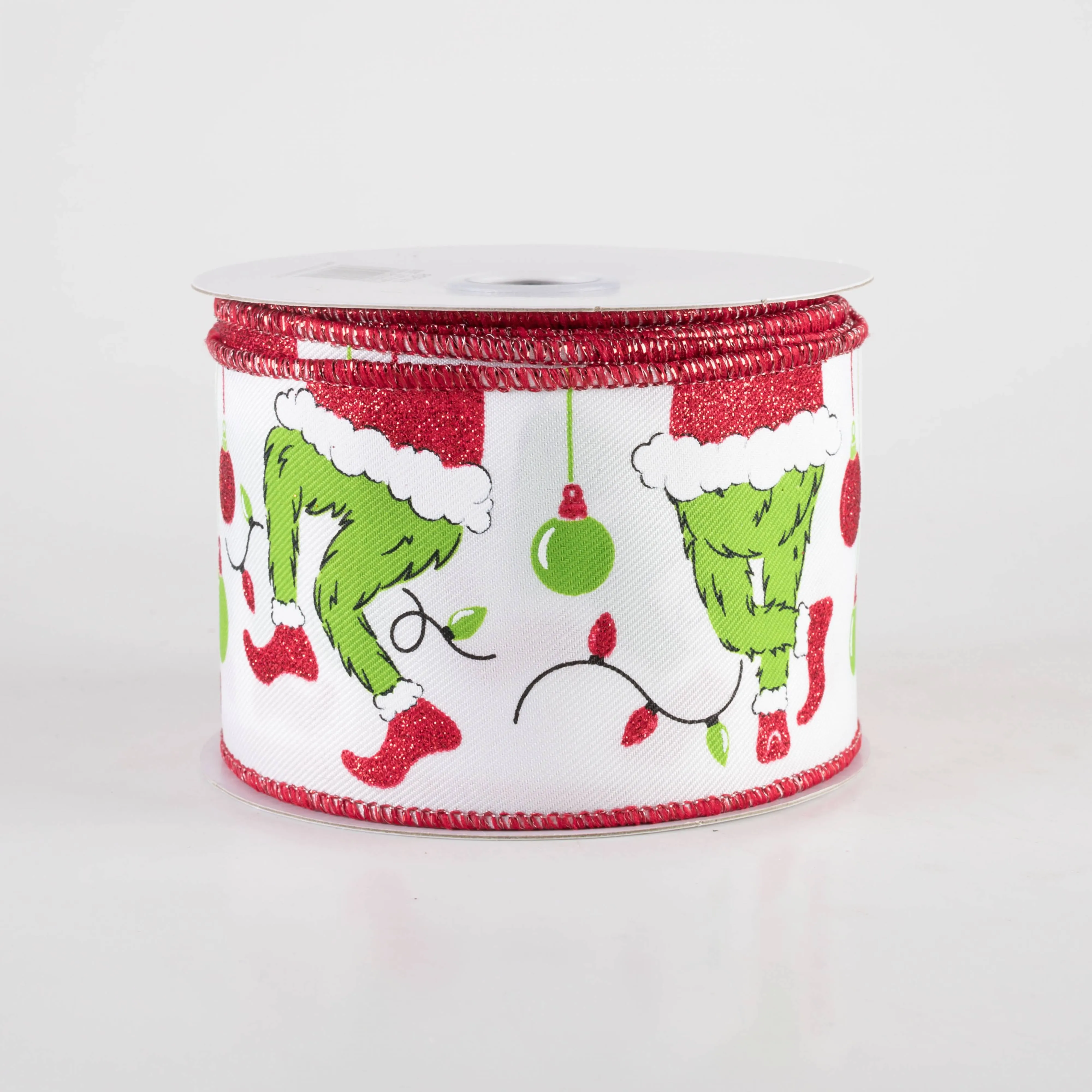 2.5" Furry Green Monster Elf Legs Ribbon: White (10 Yards)