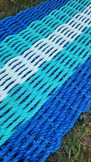 5 Stripe Lobster Rope Mat Blue, Teal and Seafoam