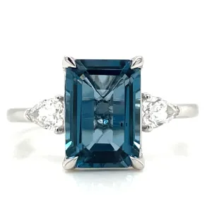 9ct White Gold Earth Grown London Blue Topaz and Diamond Ring