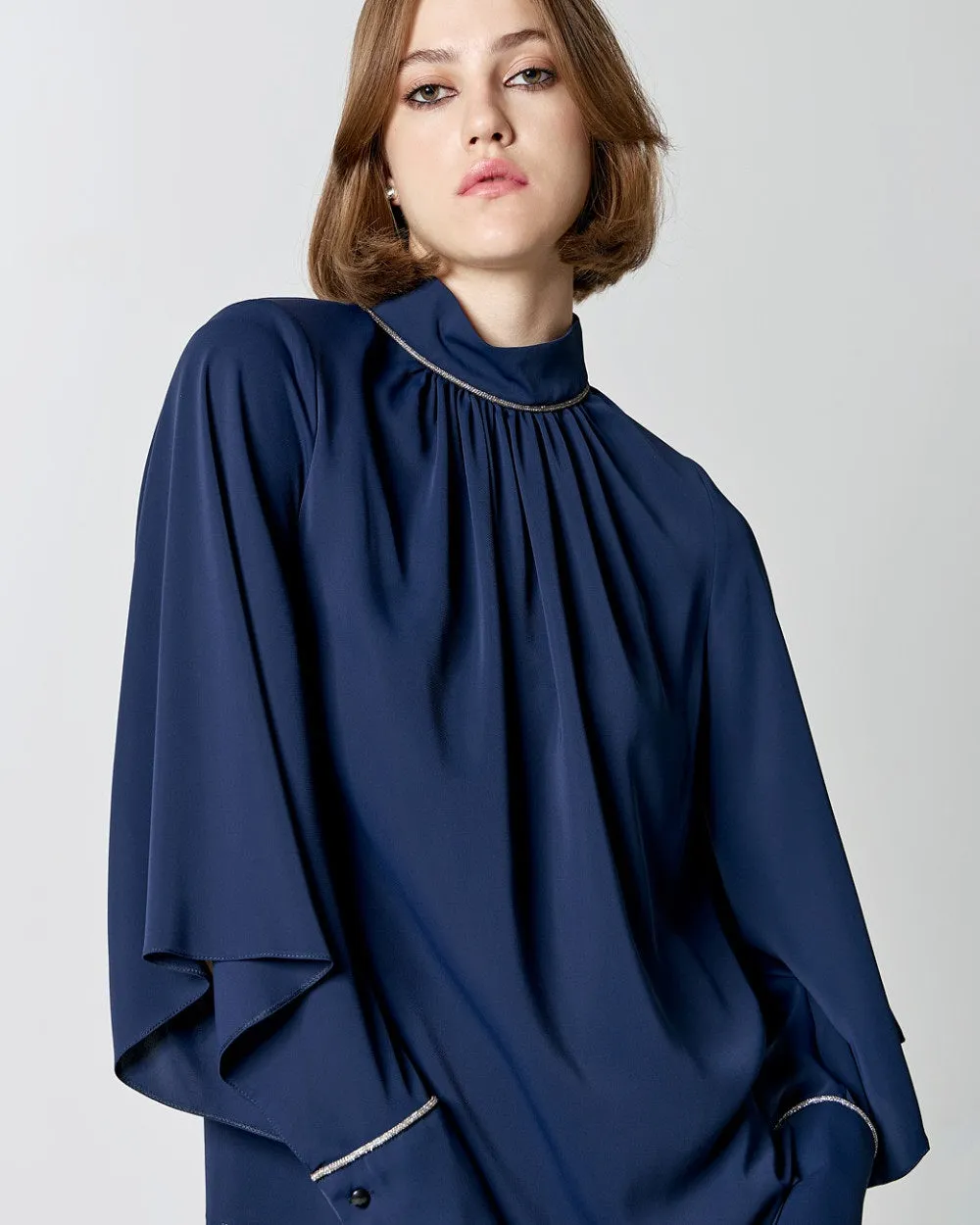 Access Blouse With Rhinestones Detail Navy