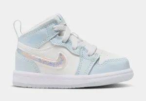 Air Jordan 1 Mid SE Glitter Swoosh Infant Toddler Lifestyle Shoes (Blue/White)