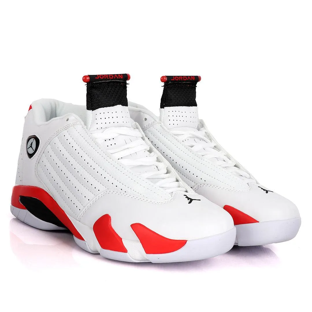 Air Jordan 14 Retro White With Classic Red And Black Design Sneakers