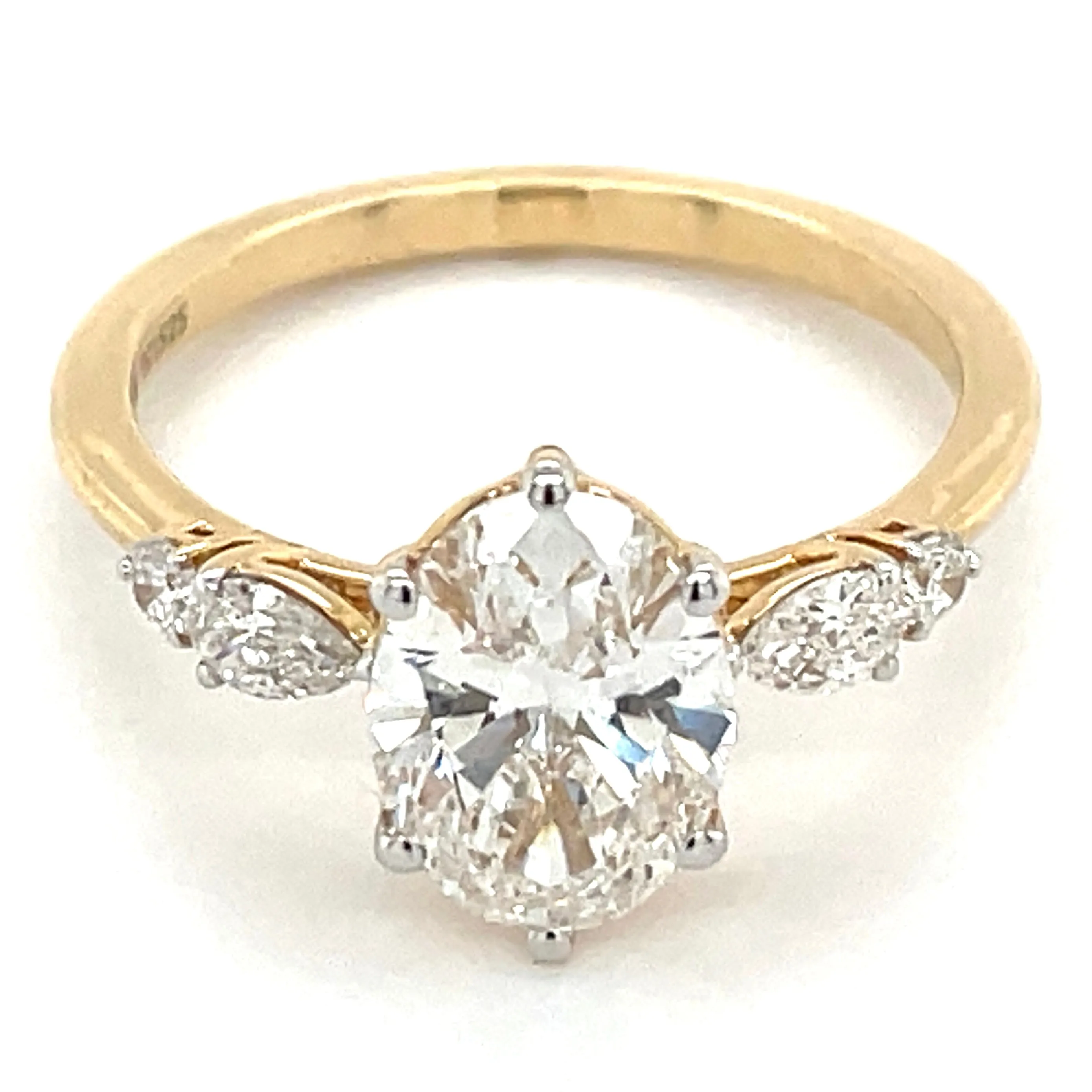 Alexa - 14ct Yellow Gold 2.32ct Laboratory Grown Six Claw Oval Diamond Engagement Ring With Side Stones