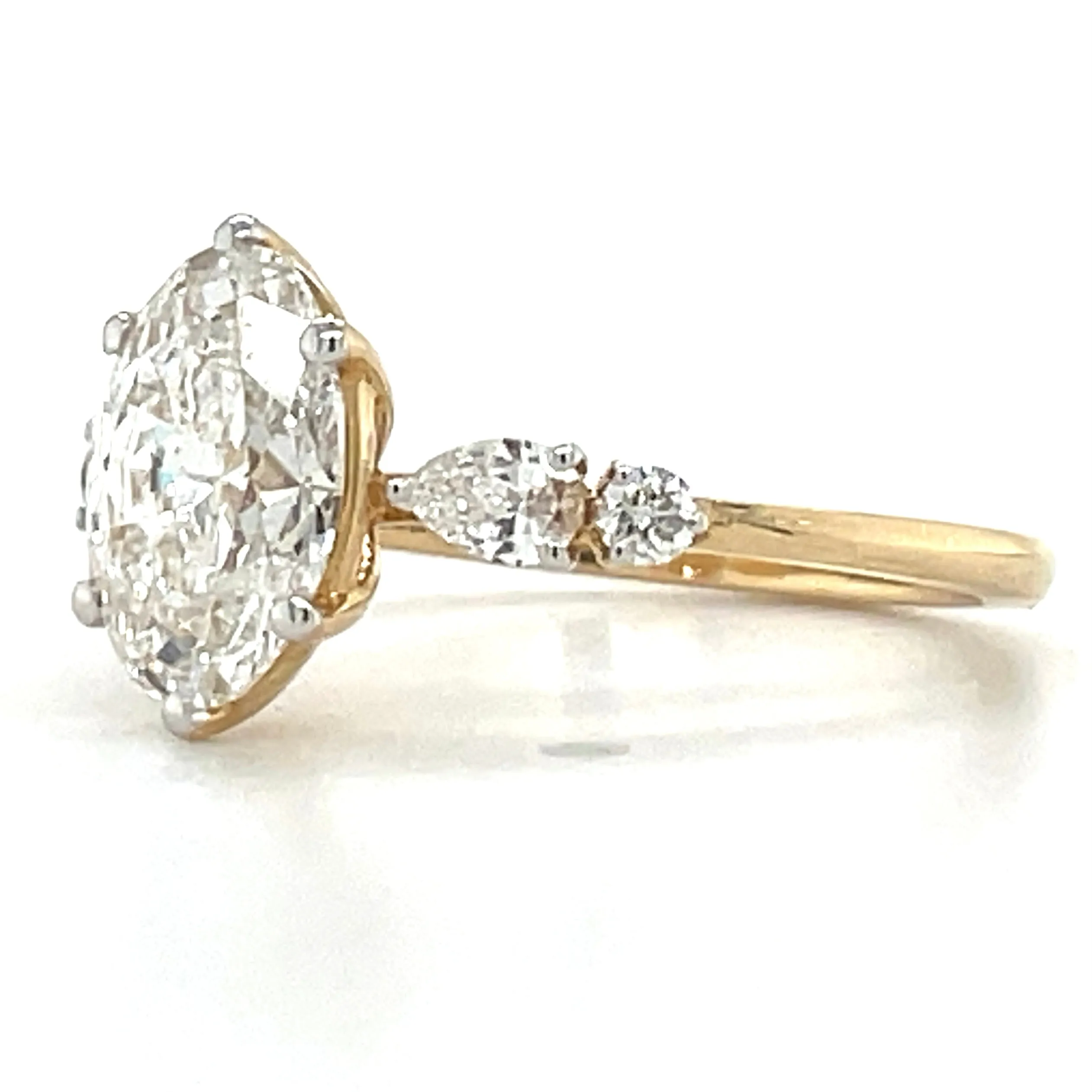 Alexa - 14ct Yellow Gold 2.32ct Laboratory Grown Six Claw Oval Diamond Engagement Ring With Side Stones