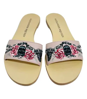 Alexander McQueen Leather Skull Embroidered Slides. Size 37