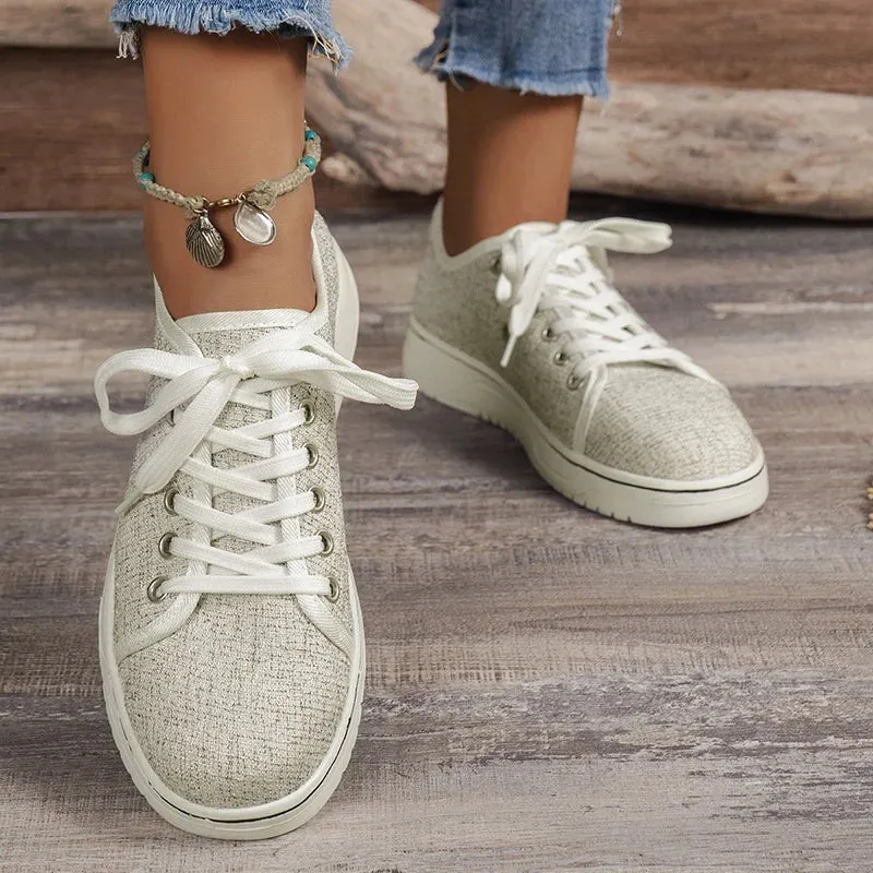 AMOZAE- - Lace Up Canvas Casual Sneakers