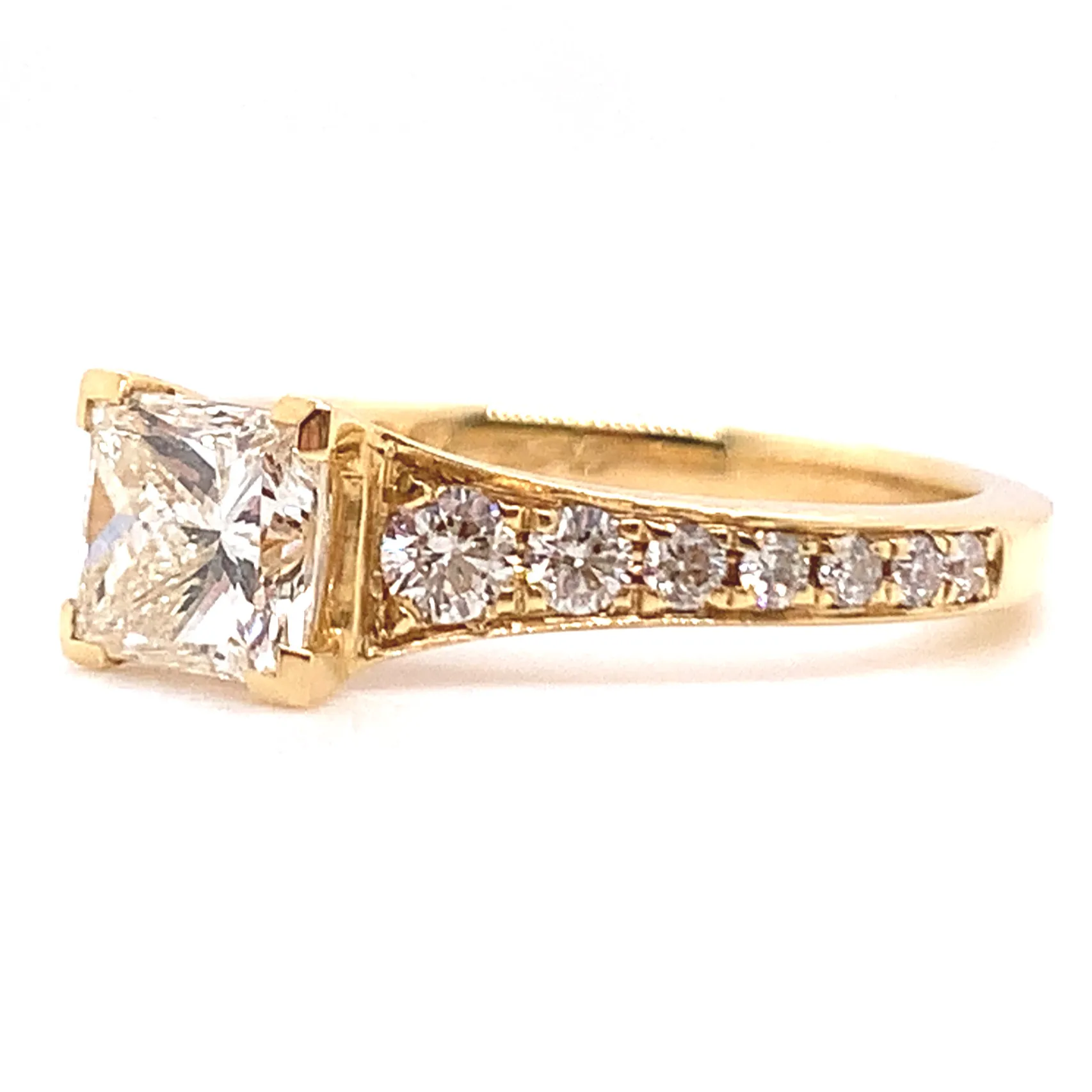 Amy - 18ct Yellow Gold Princess Cut Pave Shank Earth Grown Diamond Engagement Ring