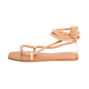 Arenisca Lace Up Flat Leather Sandals - Camel