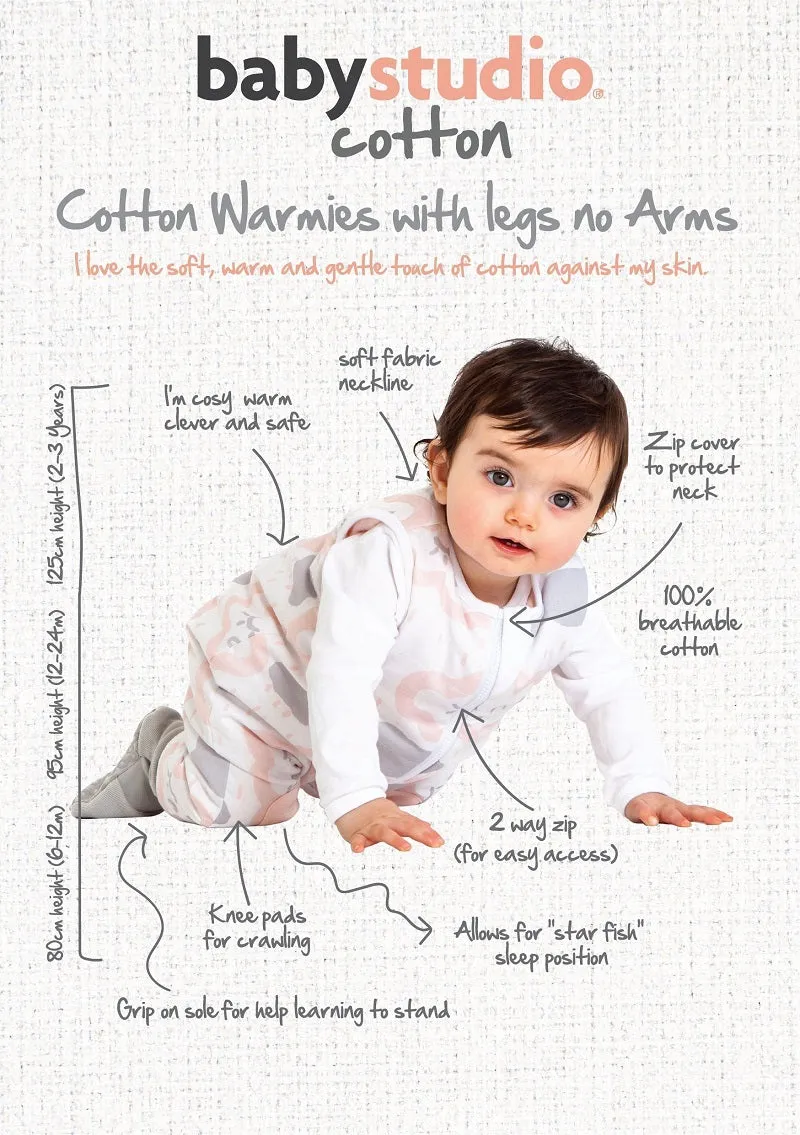 Baby Studio Warmies Sleeveless Cotton Sleeping Bag With Legs 2.5 TOG - Charcoal/Hugs Equals Love