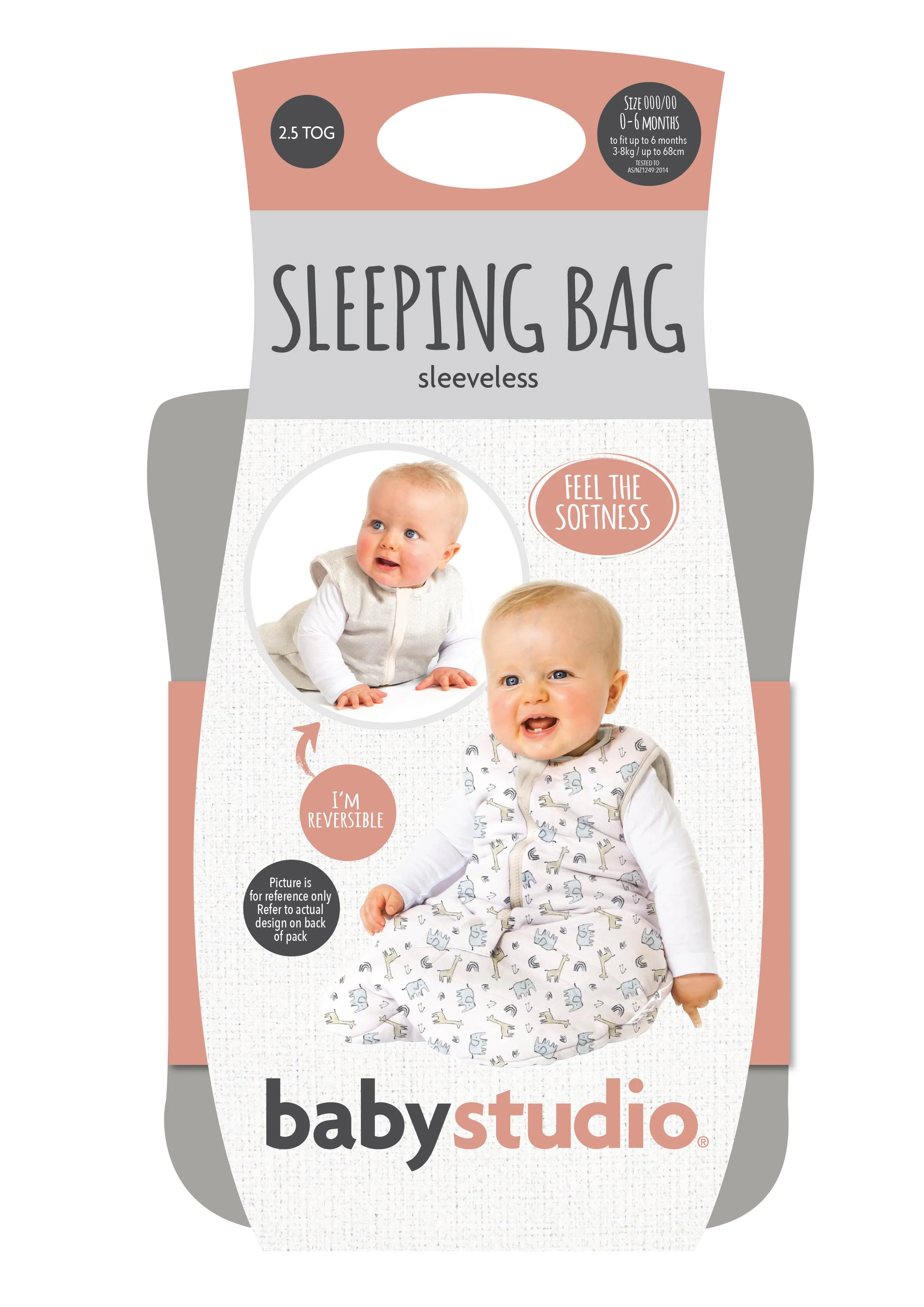 babystudio sleeping bag cotton no arms 2.5 TOG -  charcoal/hugs equals love