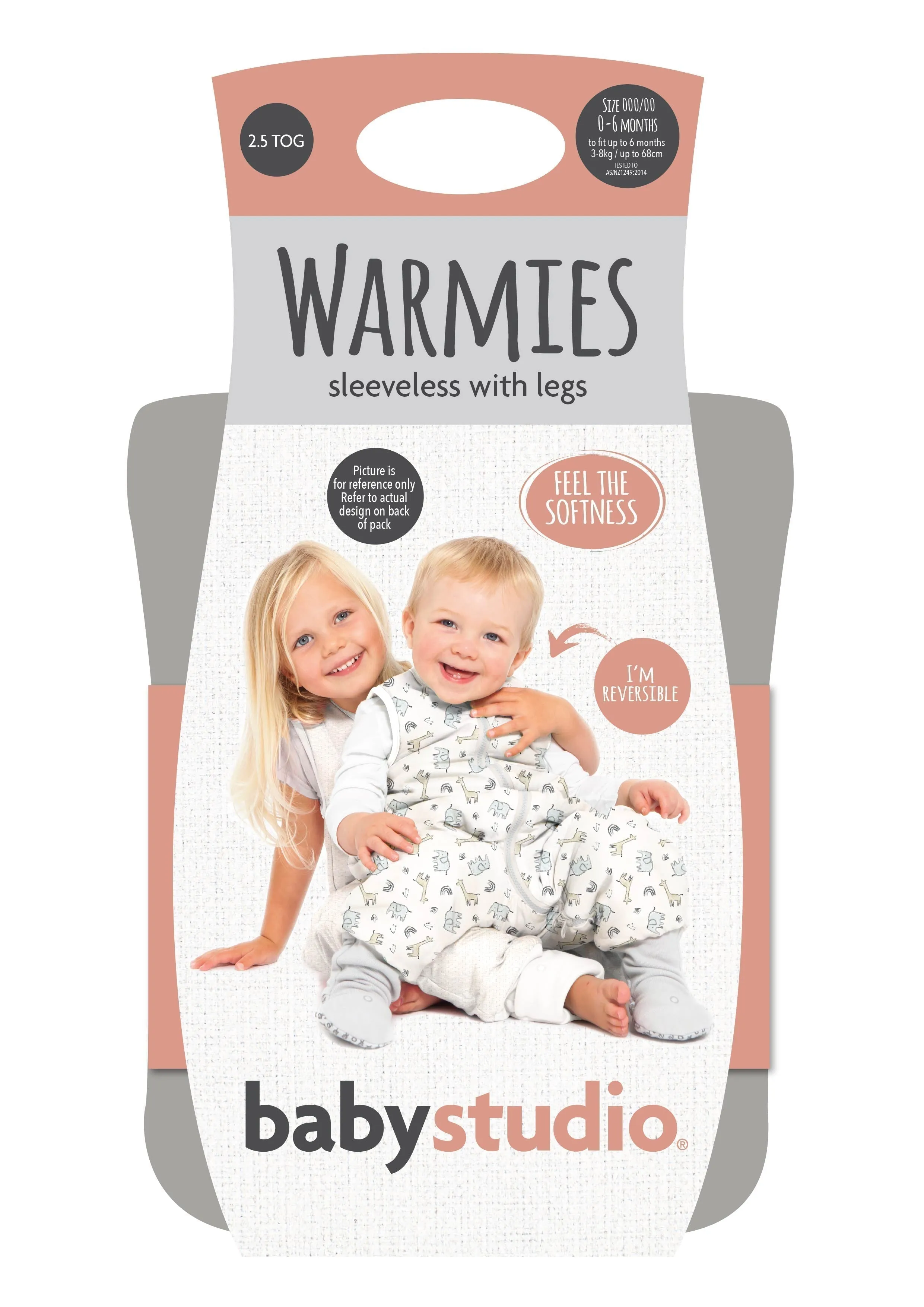 babystudio warmies cotton sleeveless with legs 2.5 TOG - Grey Marle/Grey Lines