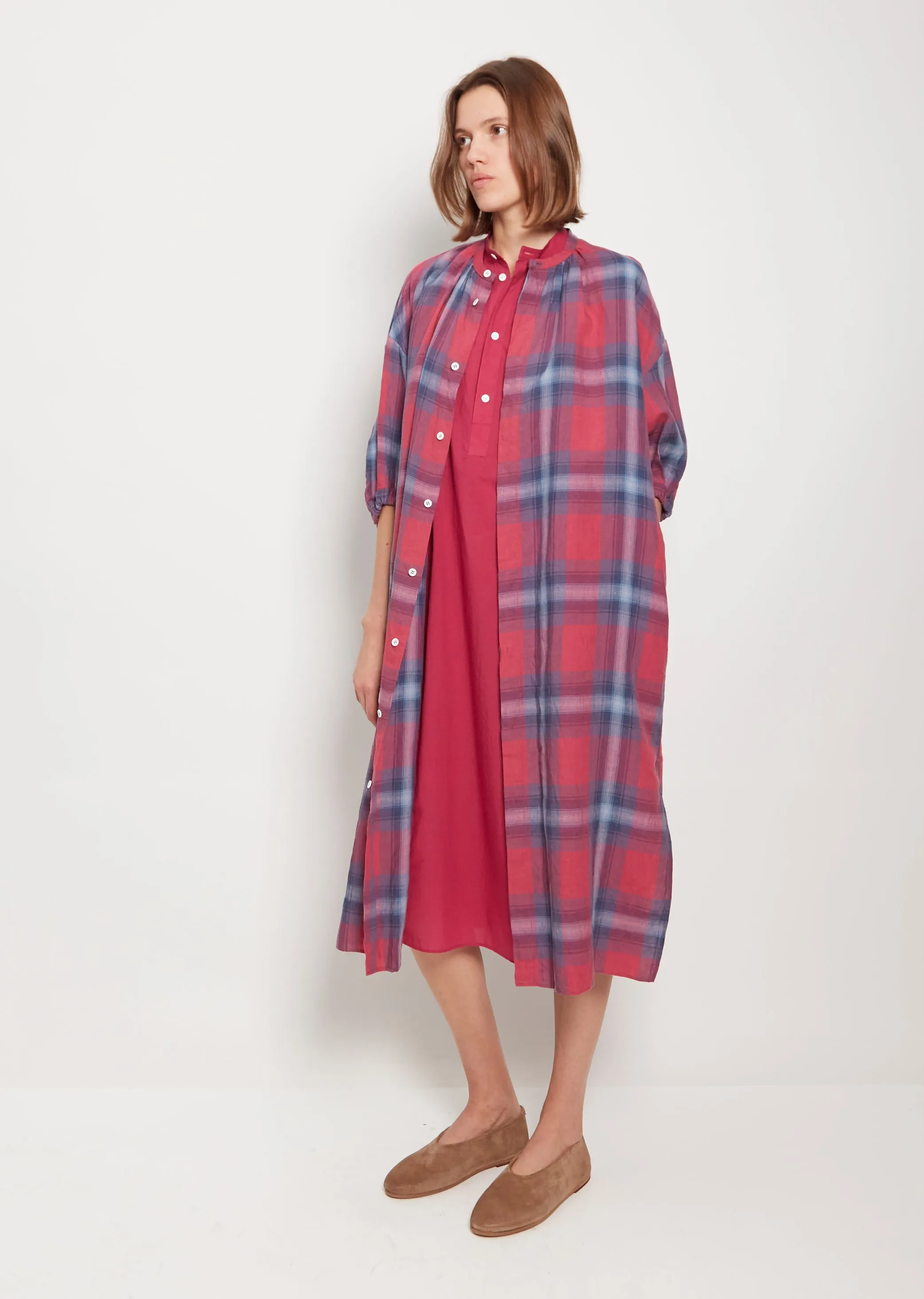 Balloon Sleeve Shirt Dress — Berry Pink