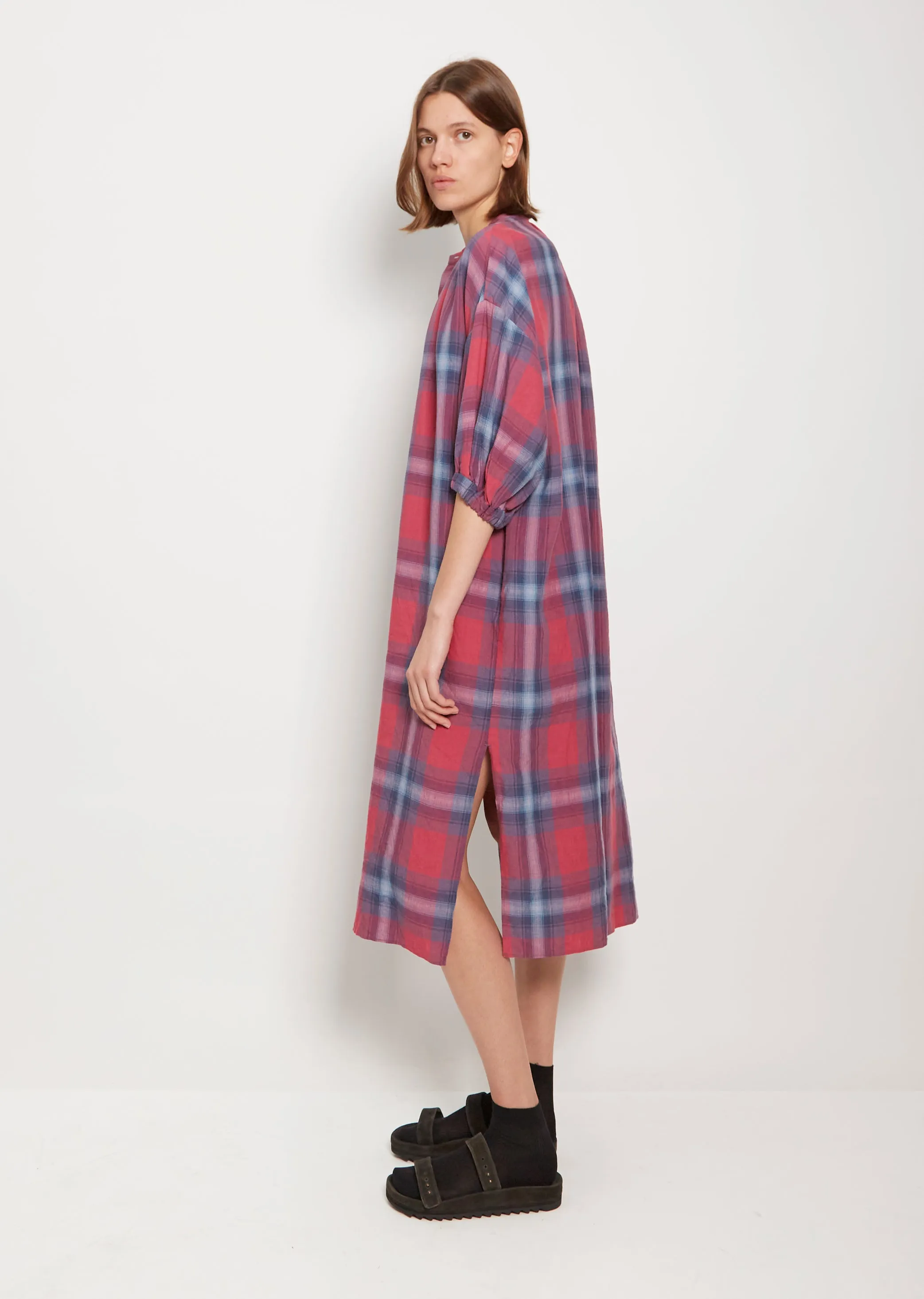 Balloon Sleeve Shirt Dress — Berry Pink