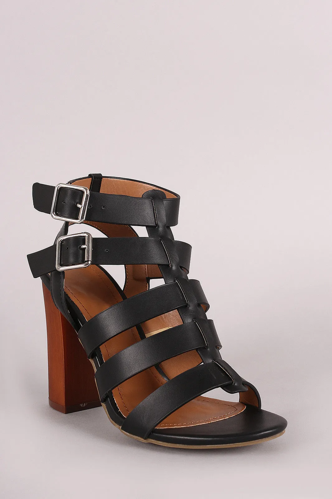 Bamboo Strappy Gladiator Chunky Heel