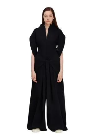 Black Short Sleeve High Neck Wide-Leg Japanese Kimono Jumpsuit LEA