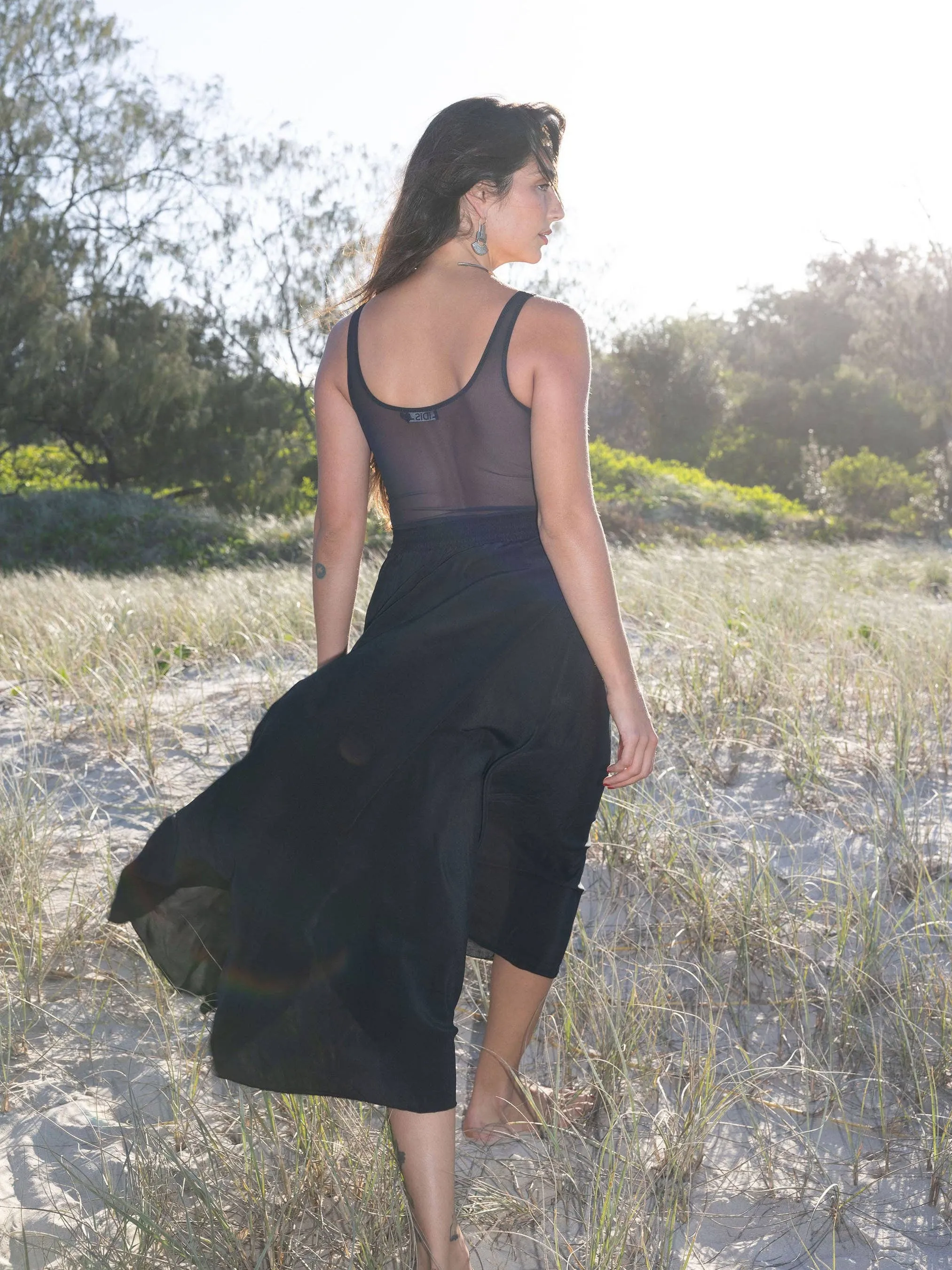 Black Silk Peony Skirt