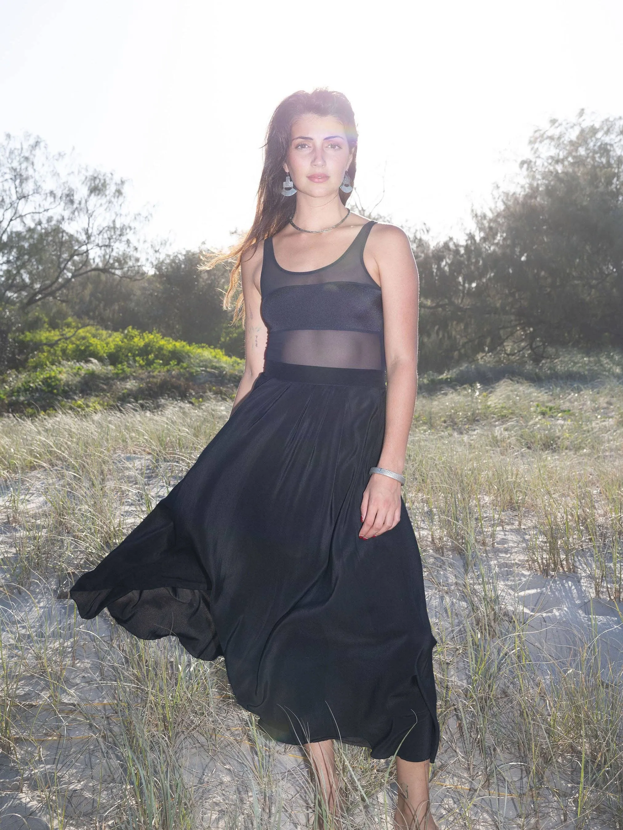 Black Silk Peony Skirt