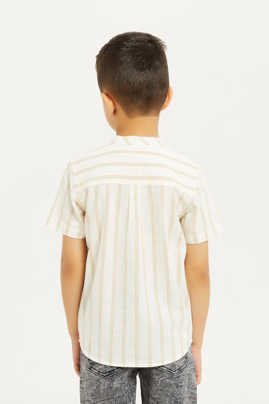 Boys Ivory Cotton Striped Shirt