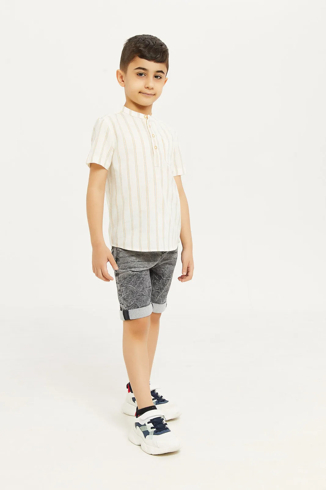 Boys Ivory Cotton Striped Shirt