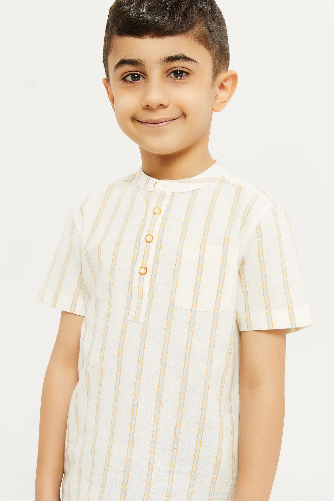 Boys Ivory Cotton Striped Shirt