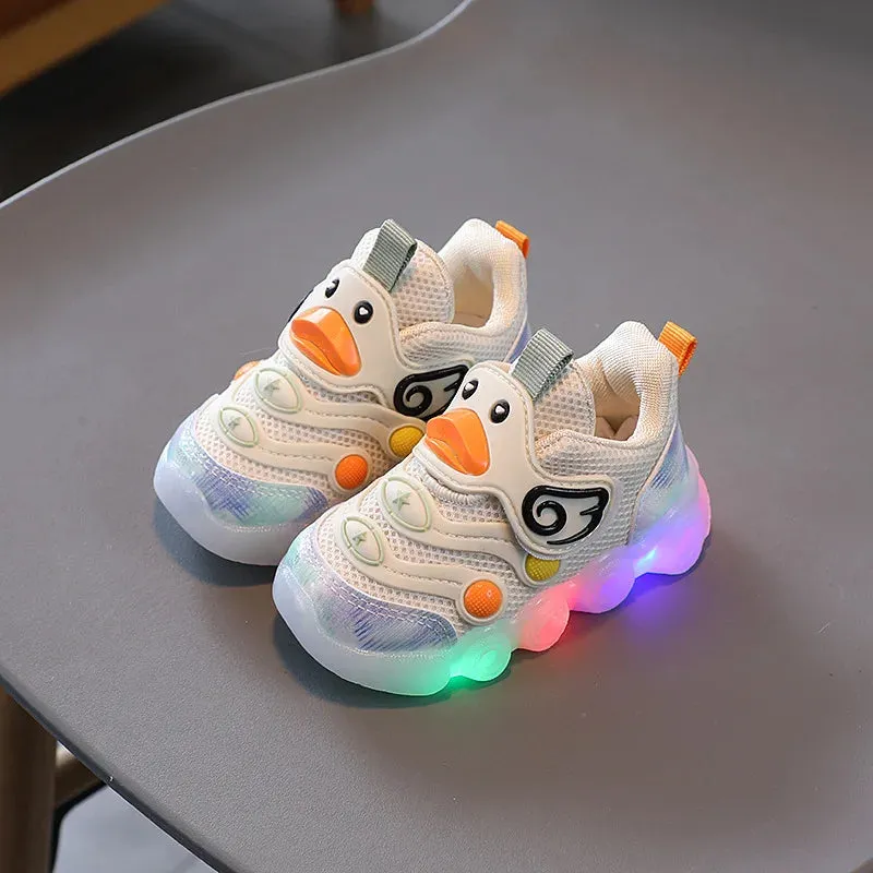 Children Led Casual Shoes Cute Cartoon Duck Sneakers Toddler Glowing Tennis Shoes Boys Girls Breathable Mesh Sports Shoes Sapato