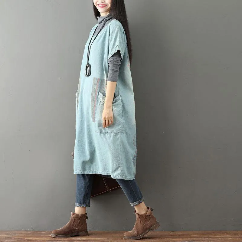 Color Block Denim T-shirt Dress