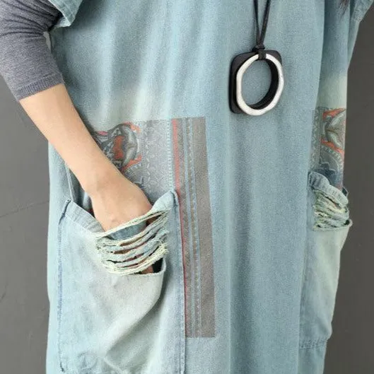 Color Block Denim T-shirt Dress