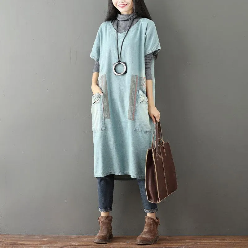 Color Block Denim T-shirt Dress