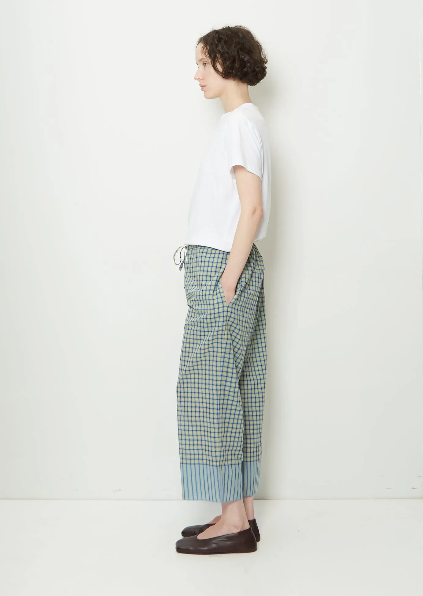 Cotton Gingham Check Drawstring Pants