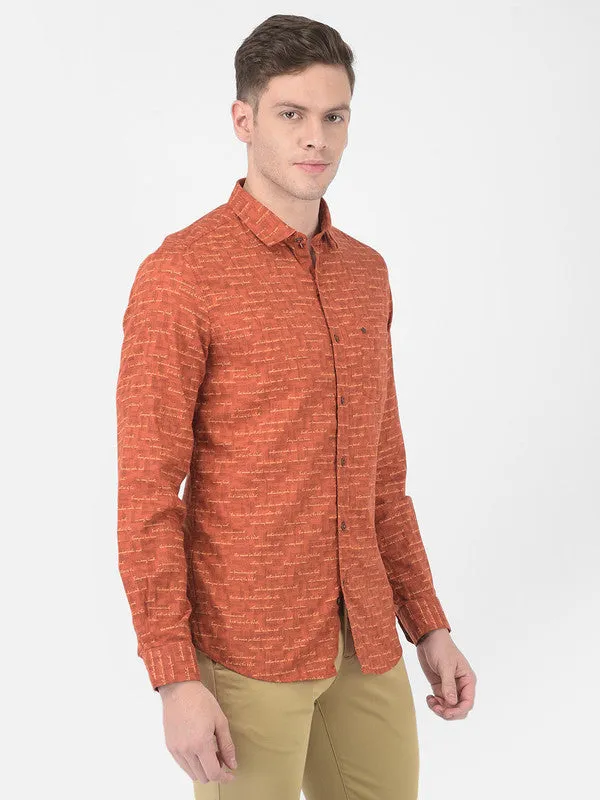 Cotton Orange Slim Fit Printed Casual Shirt