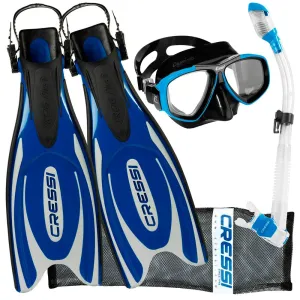 Cressi Frog Plus Fins Focus Adult Size Mask Supernova Dry Snorkel Package