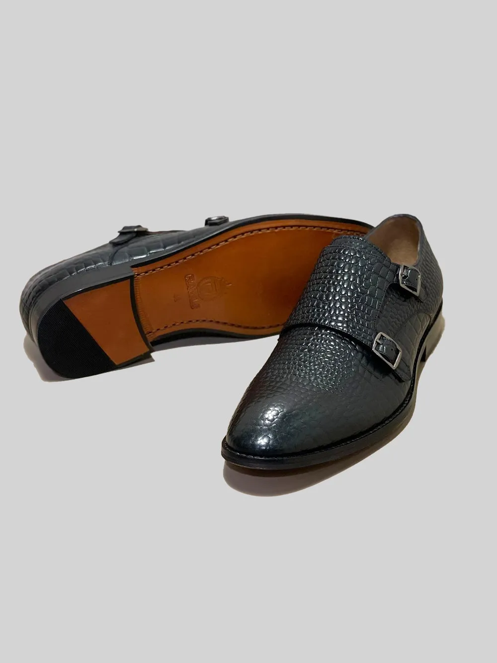 CROC EMBOSSED DOUBLE MONK - BLACK