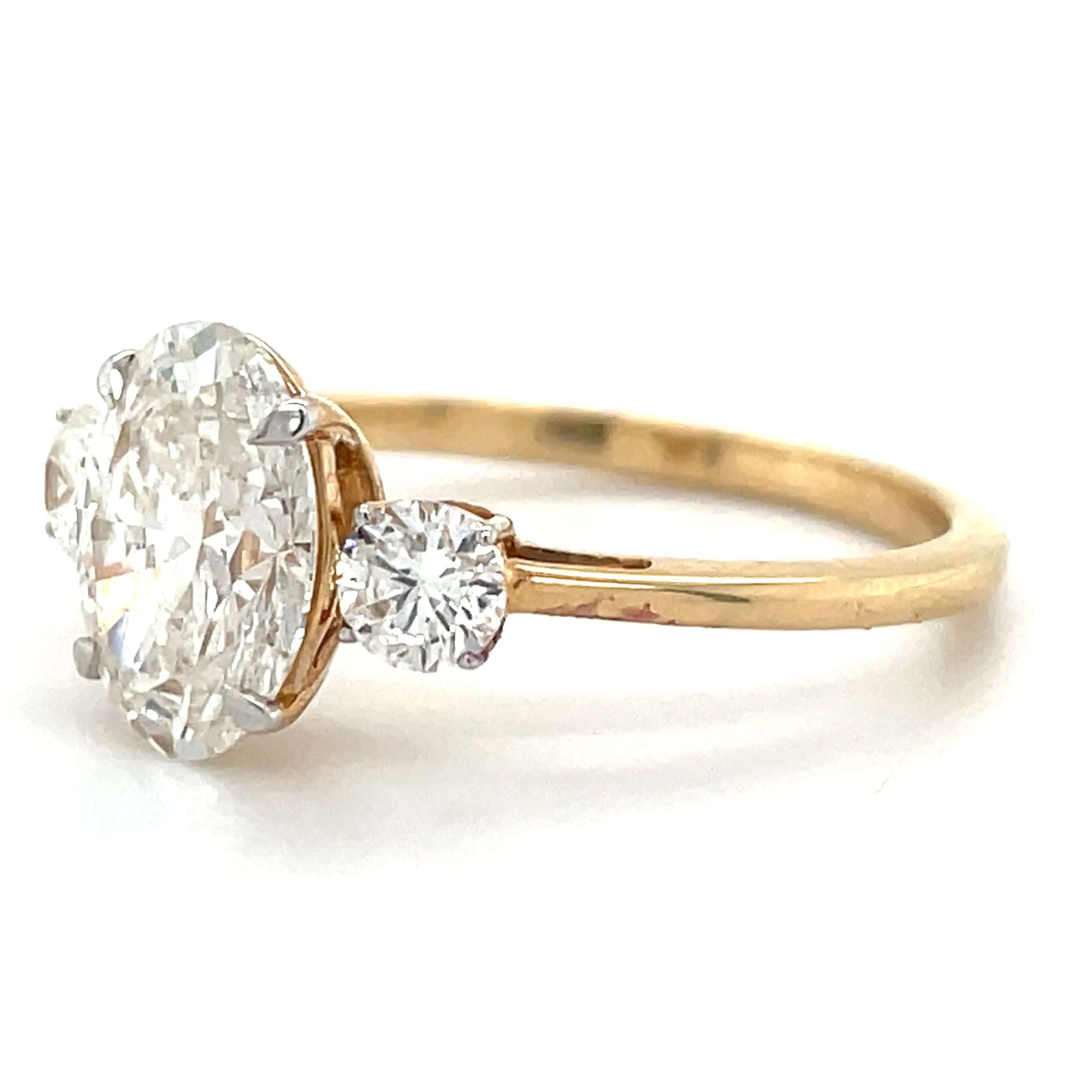 Eloise - 14ct Yellow Gold 1.93ct Oval and Round Three Stone Laboratory Grown Diamond Engagement Ring