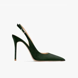 Felicity Green Flock Slingback Sandals