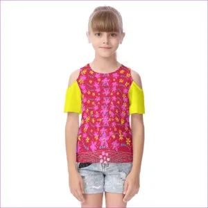 Floral Wear Kids Cold Shoulder T-shirt With Ruffle Sleeves