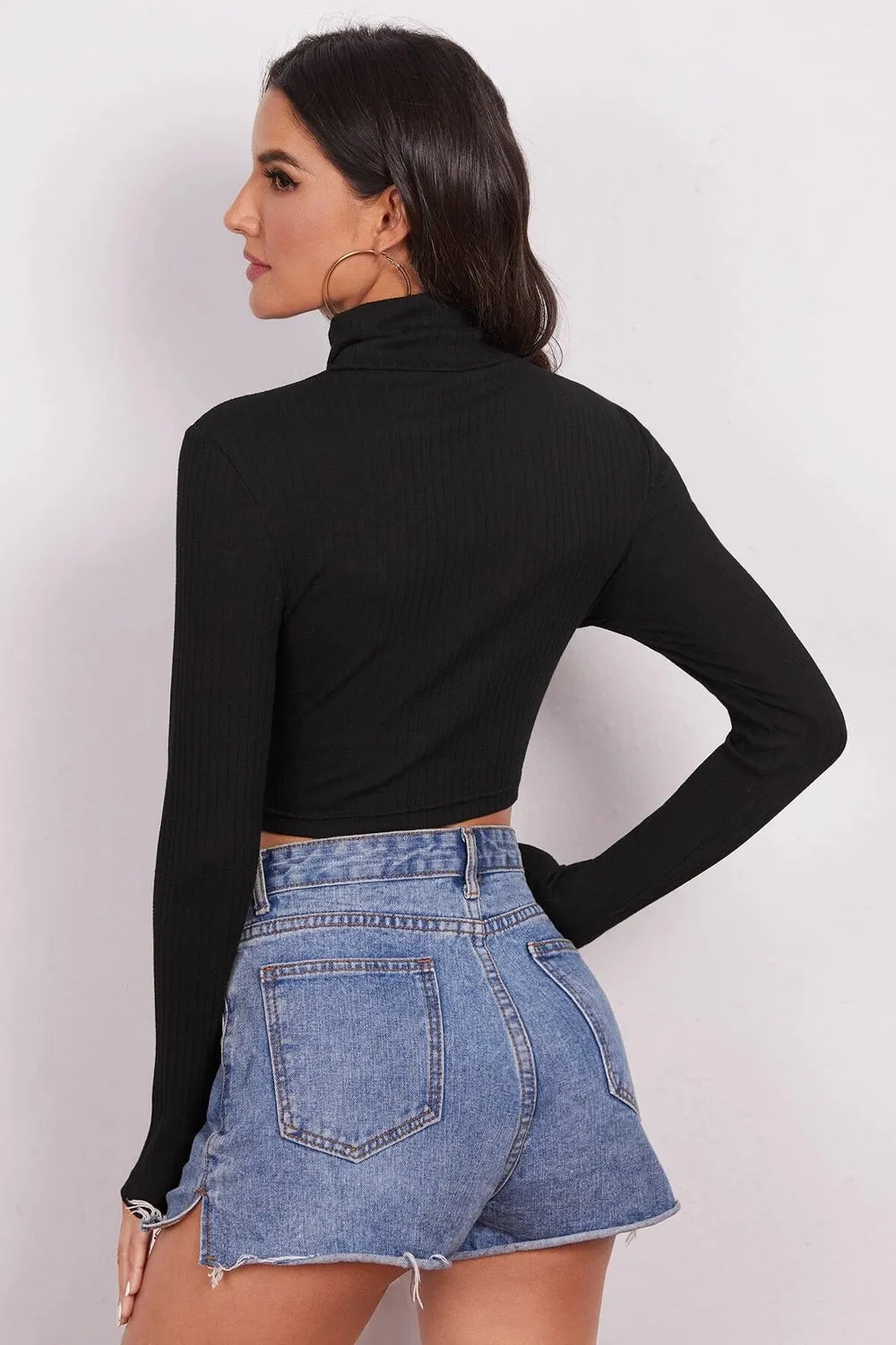 Funnel Neck Black Crop Top