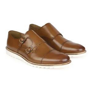 Genuine Leather Tan Double monk Sneaker Shoes