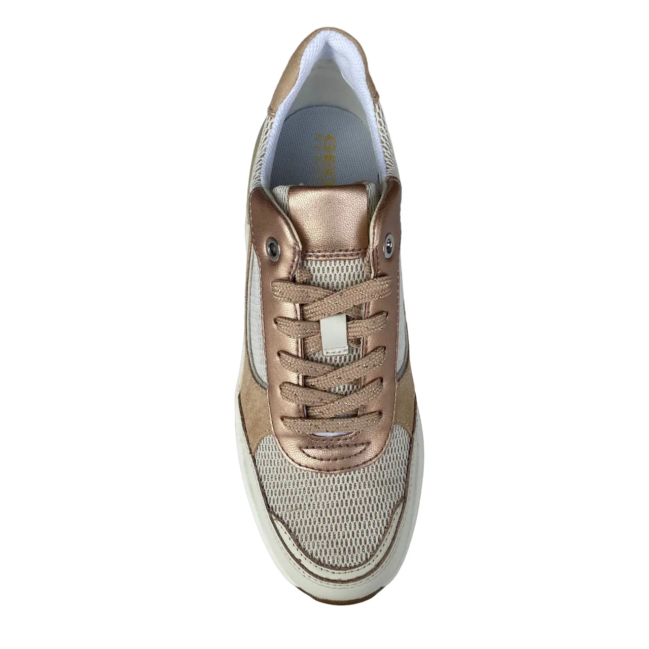 Geox scarpa sneakers da donna con tallone rialzato SPHERICA EC13 bianco spento-beige