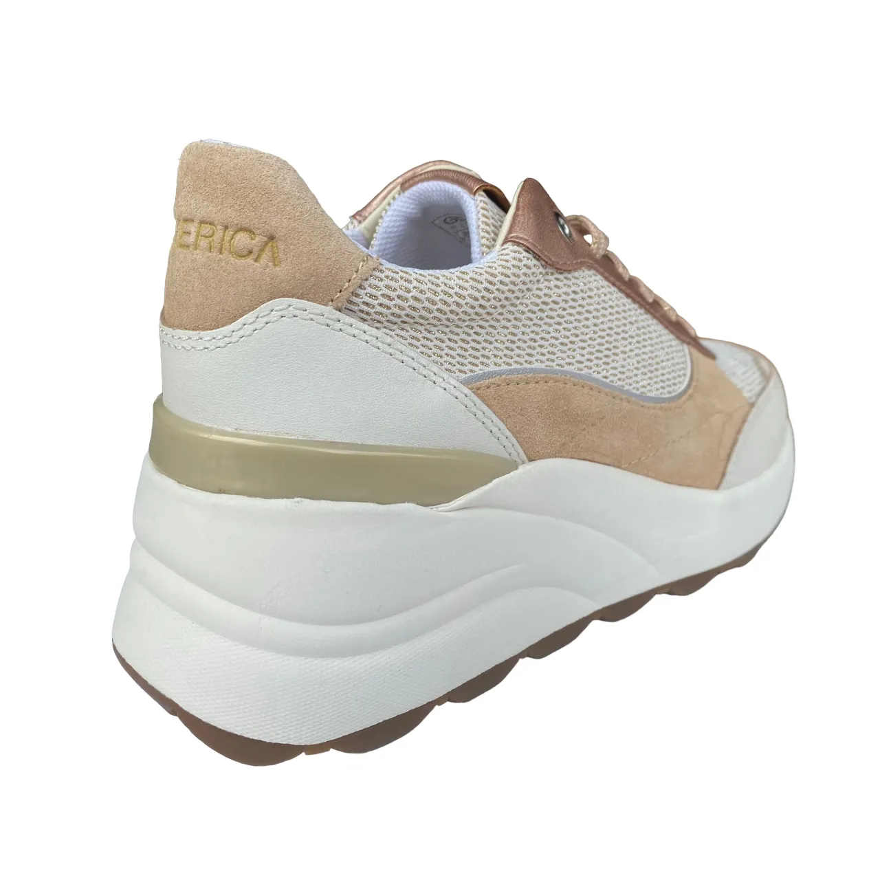 Geox scarpa sneakers da donna con tallone rialzato SPHERICA EC13 bianco spento-beige