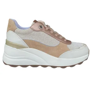 Geox scarpa sneakers da donna con tallone rialzato SPHERICA EC13 bianco spento-beige