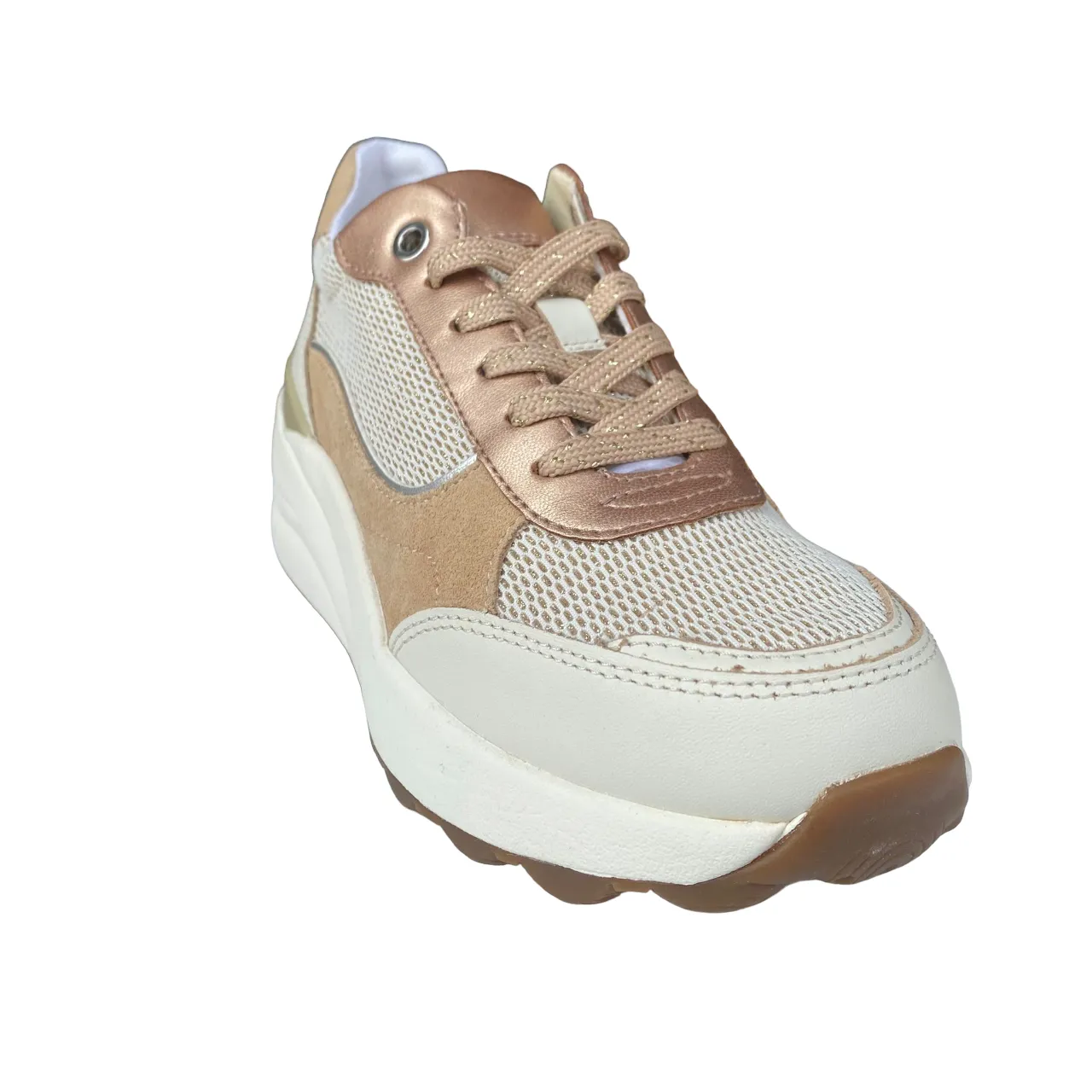 Geox scarpa sneakers da donna con tallone rialzato SPHERICA EC13 bianco spento-beige