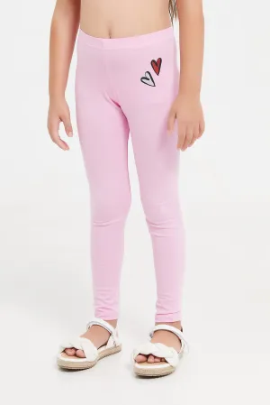 Girls Pink Embellished Leggings