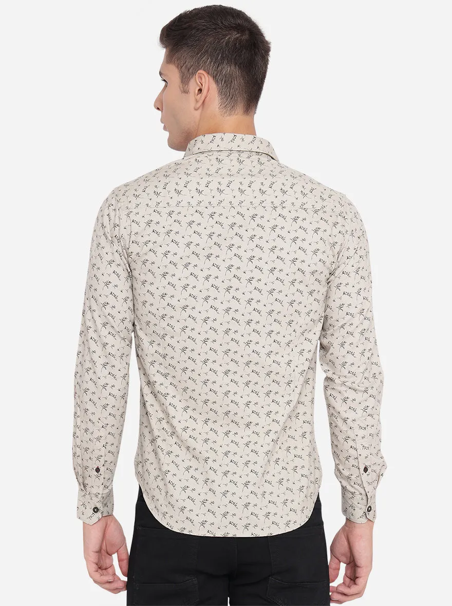 Grey Printed Slim Fit Semi Casual Shirt | Greenfibre