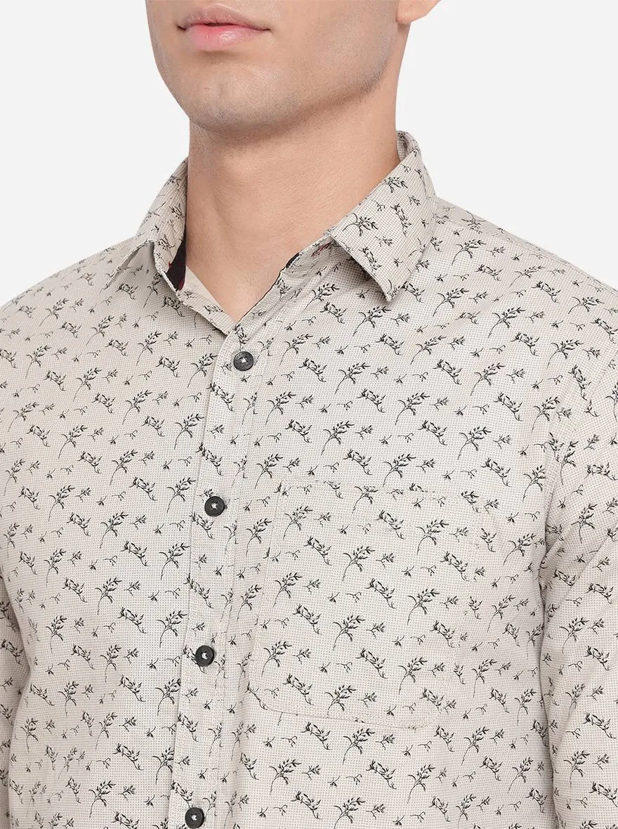 Grey Printed Slim Fit Semi Casual Shirt | Greenfibre