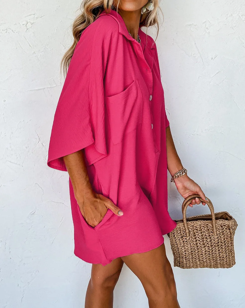 Half Button Collared Loose Romper